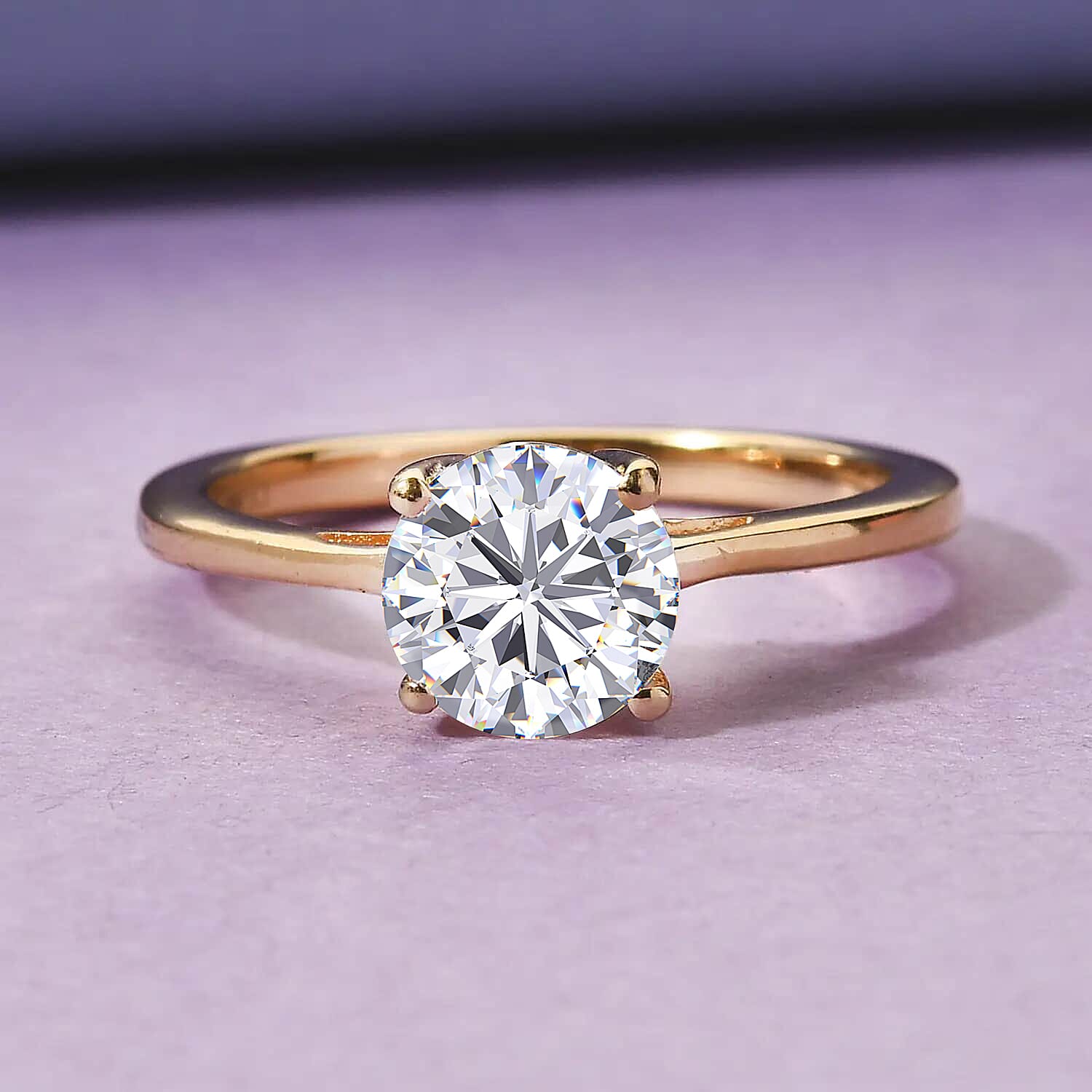 Moissanite Solitaire Ring, Moissanite Ring, Vermeil Yellow Gold Over Sterling Silver Ring, Gifts For Her, Moissanite Jewelry 1.00 ctw (Size 10.0)