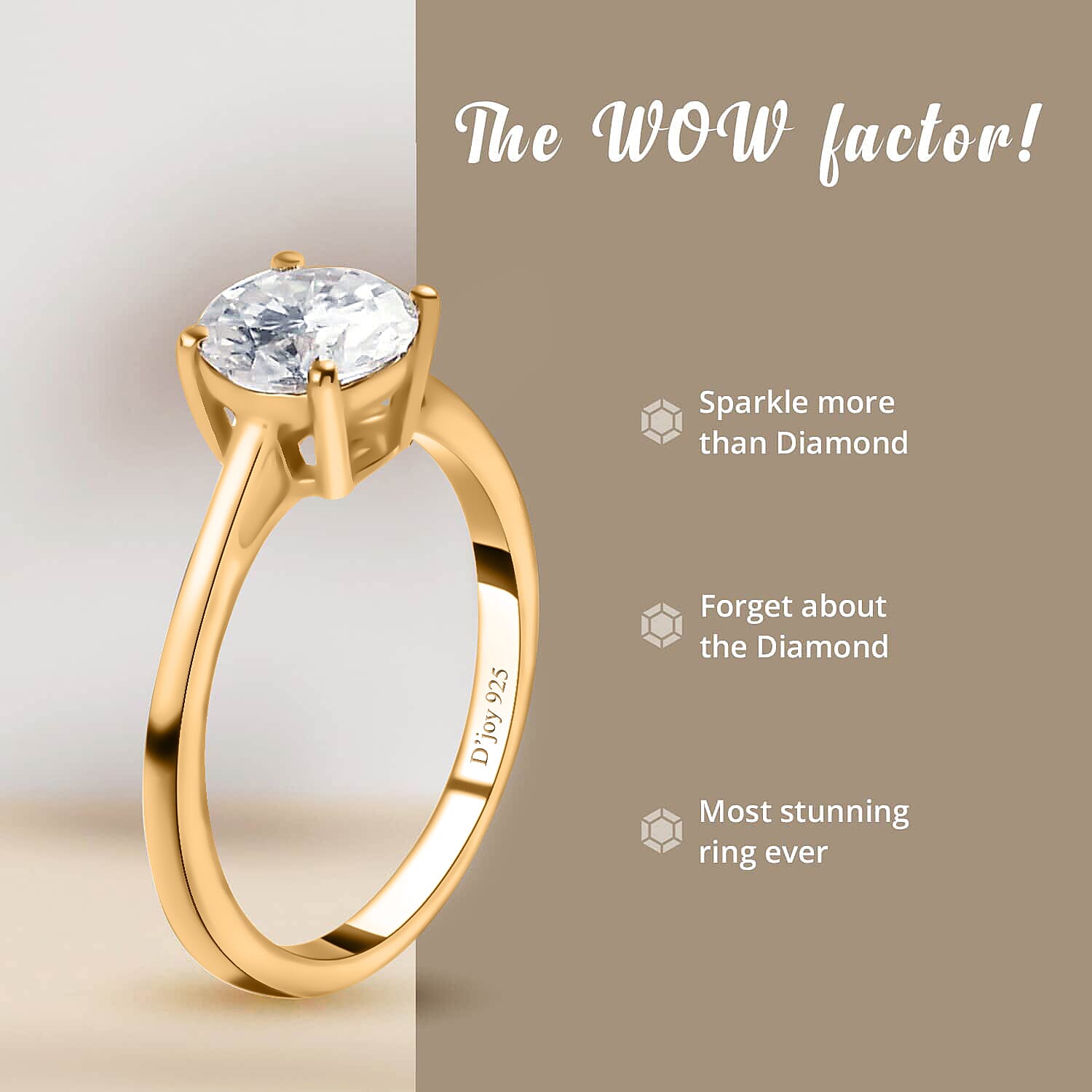 Moissanite Solitaire Ring, Moissanite Ring, Vermeil Yellow Gold Over Sterling Silver Ring, Gifts For Her, Moissanite Jewelry 1.00 ctw (Size 10.0)