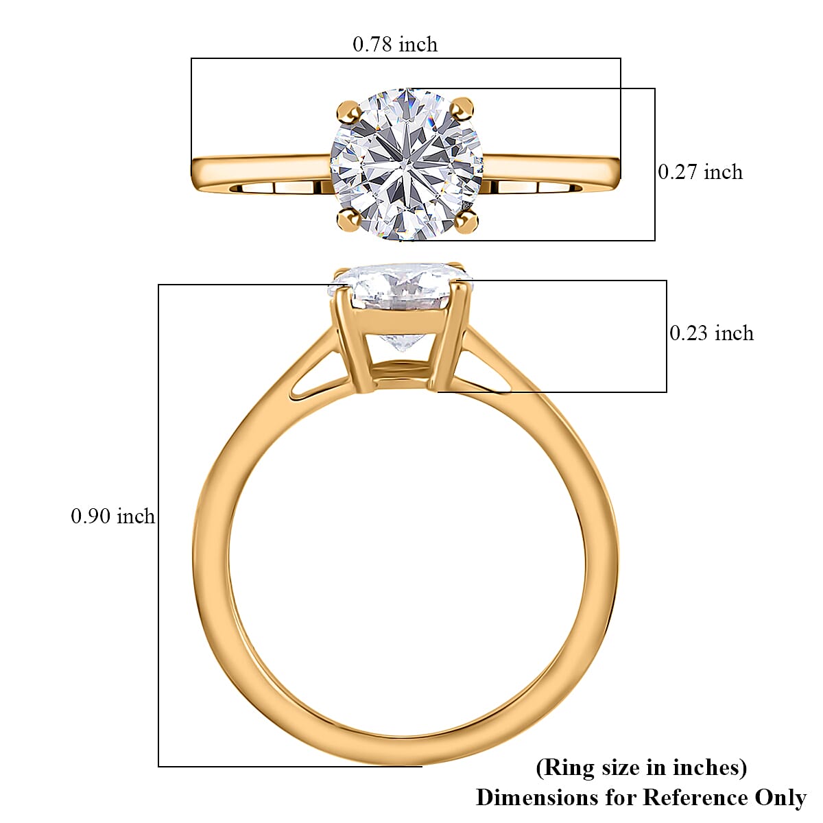 Moissanite Solitaire Ring, Moissanite Ring, Vermeil Yellow Gold Over Sterling Silver Ring, Gifts For Her, Moissanite Jewelry 1.00 ctw (Size 10.0)