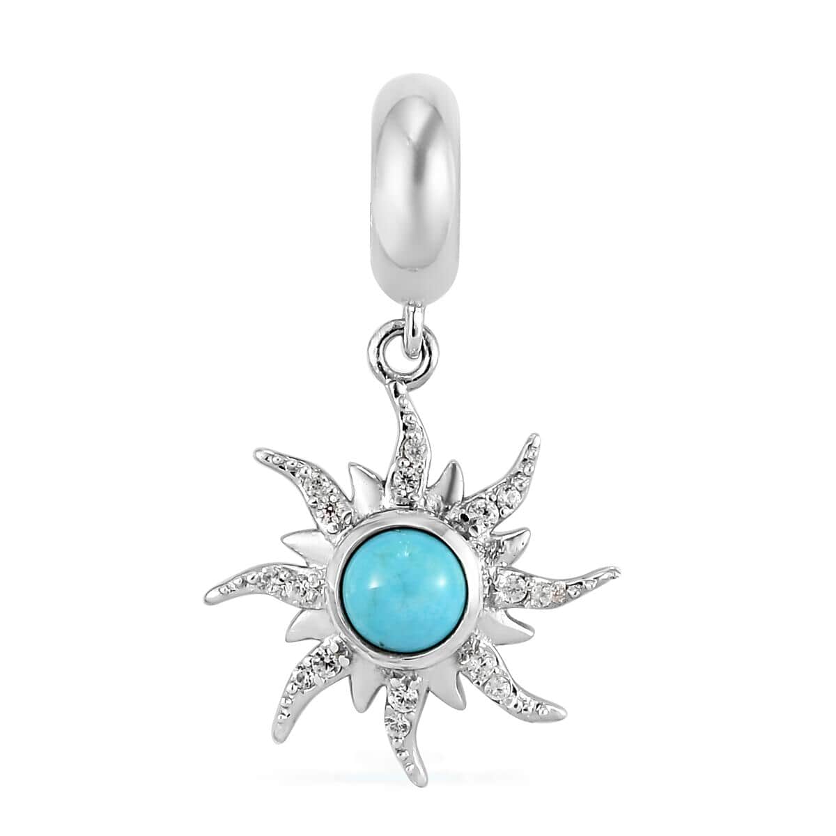 Charmes D'Joy American Natural Sleeping Beauty Turquoise and Natural White Zircon Sun Charm in Platinum Over Sterling Silver 0.60 ctw image number 0
