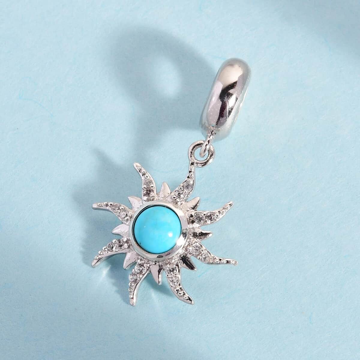 Charmes D'Joy American Natural Sleeping Beauty Turquoise and Natural White Zircon Sun Charm in Platinum Over Sterling Silver 0.60 ctw image number 1