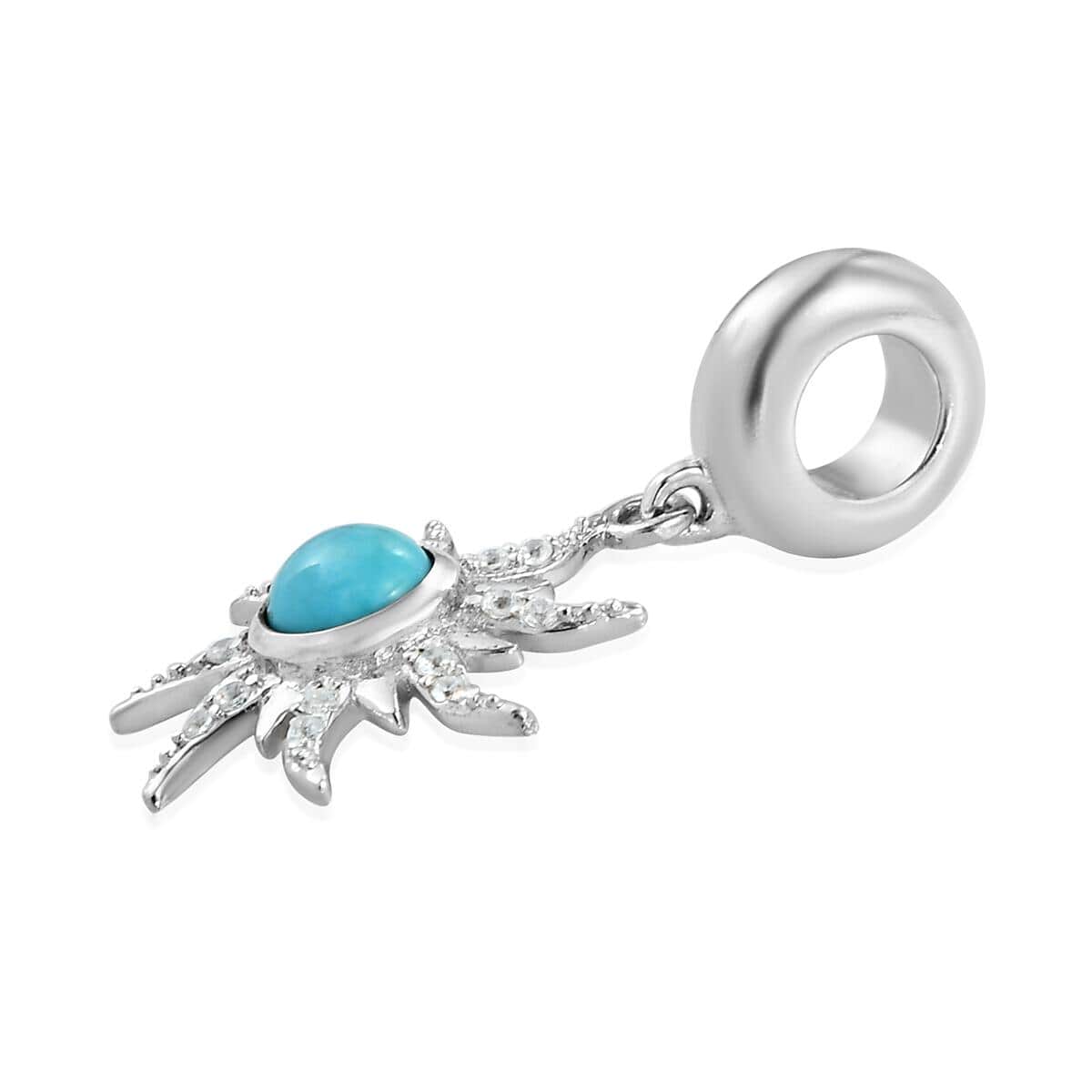 Charmes D'Joy American Natural Sleeping Beauty Turquoise and Natural White Zircon Sun Charm in Platinum Over Sterling Silver 0.60 ctw image number 3