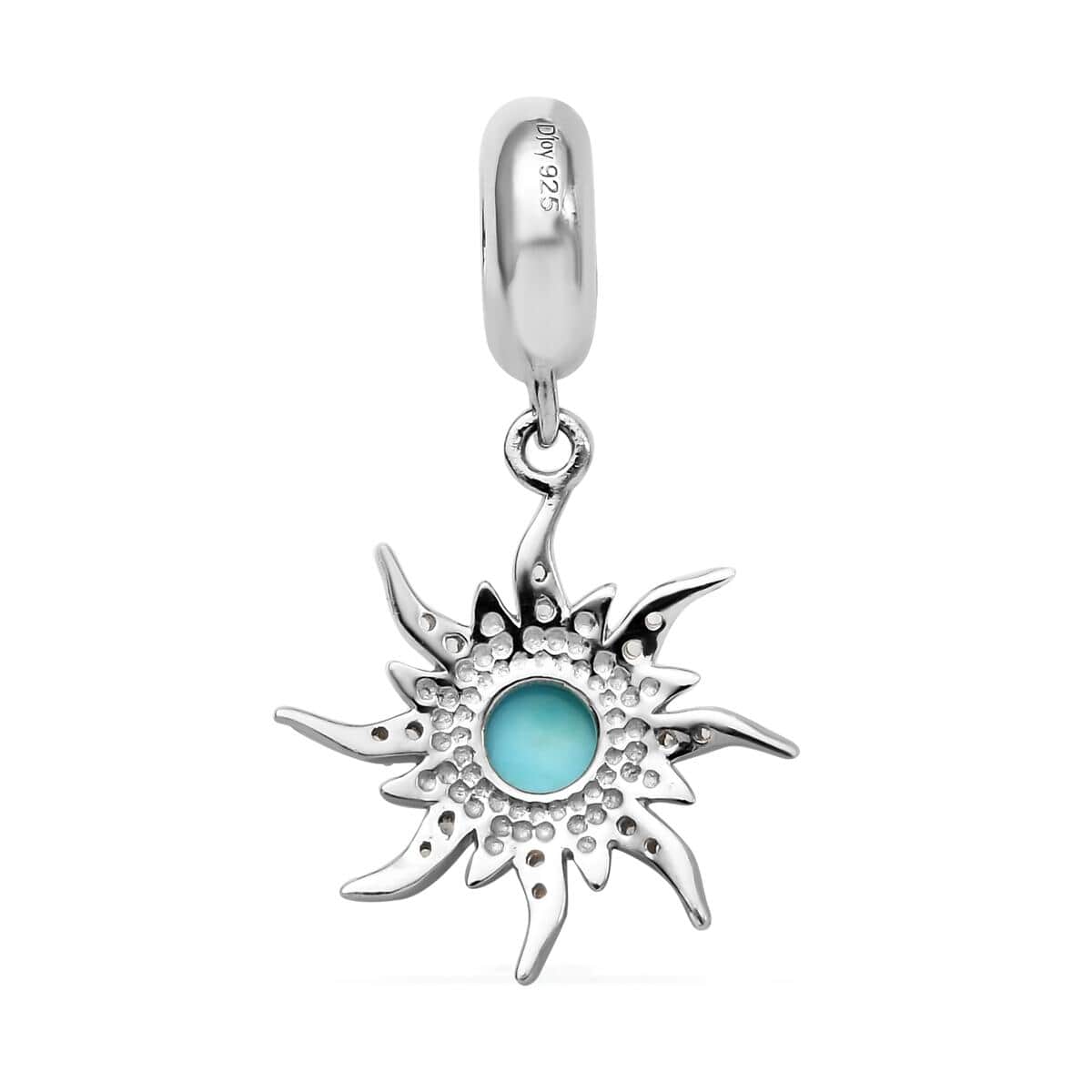 Charmes D'Joy American Natural Sleeping Beauty Turquoise and Natural White Zircon Sun Charm in Platinum Over Sterling Silver 0.60 ctw image number 4