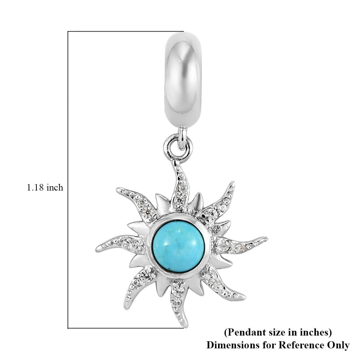 Charmes D'Joy American Natural Sleeping Beauty Turquoise and Natural White Zircon Sun Charm in Platinum Over Sterling Silver 0.60 ctw image number 5
