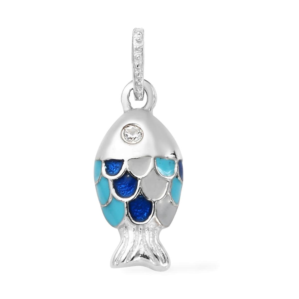 Charmes D'Joy Natural White Zircon and Enameled Fish Charm in Platinum Over Sterling Silver image number 0