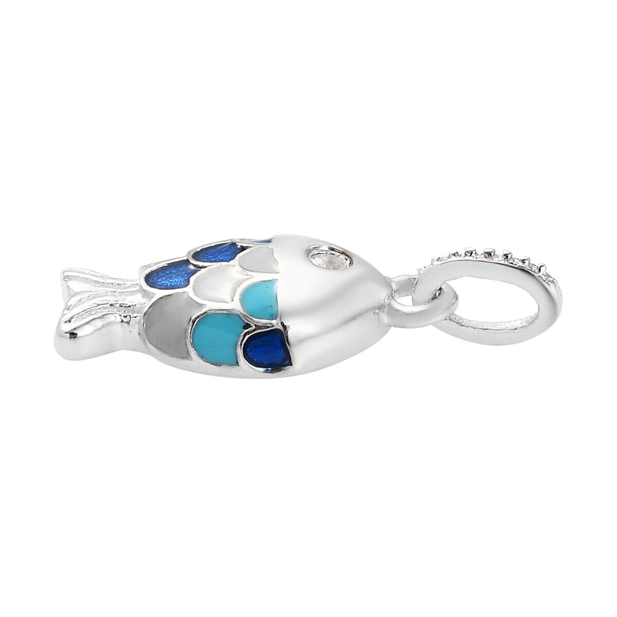 Charmes D'Joy Natural White Zircon and Enameled Fish Charm in Platinum Over Sterling Silver image number 3