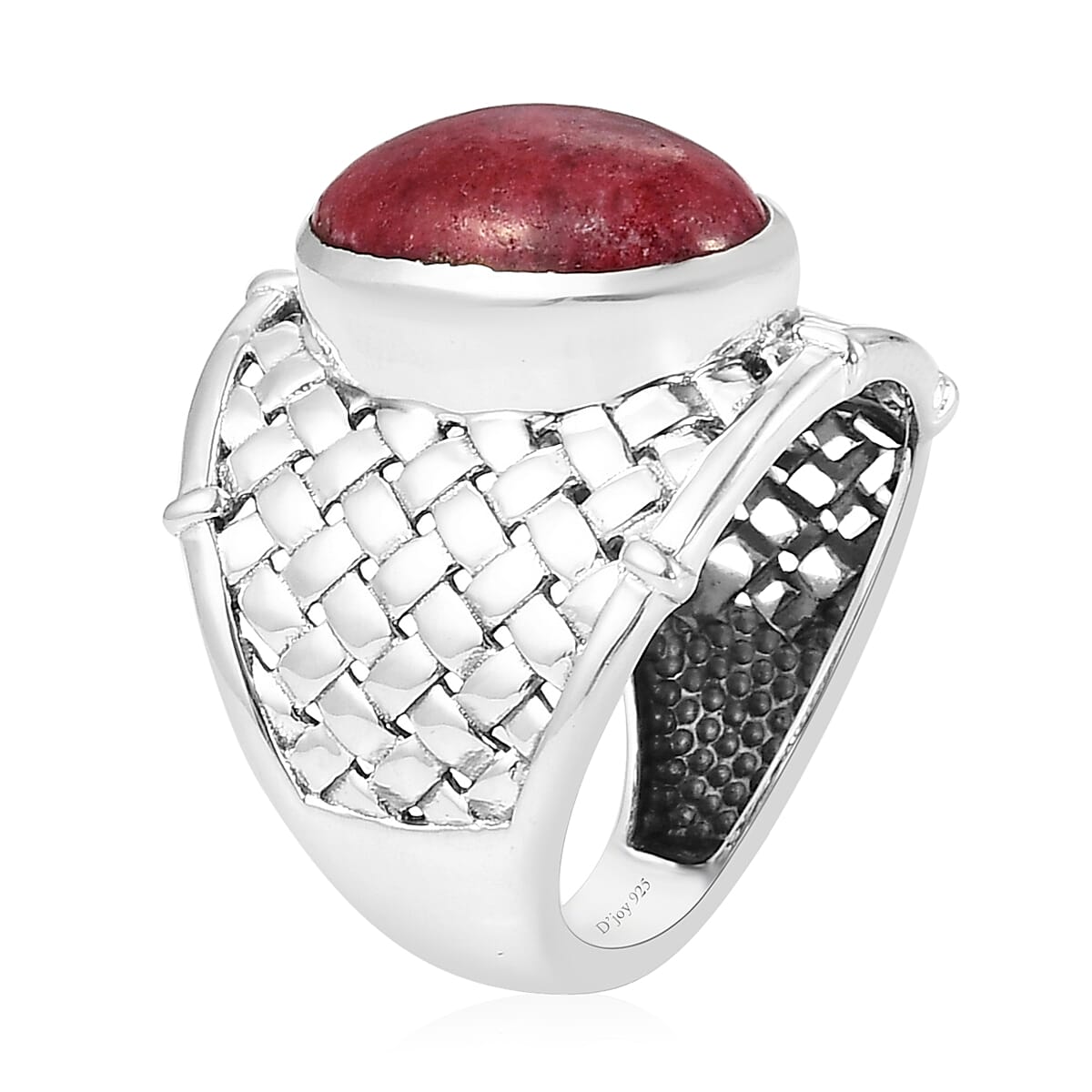 Artisan Crafted Norwegian Thulite Weave Pattern Band Ring in Sterling Silver (Size 9.0) 7.25 Grams 7.15 ctw image number 3