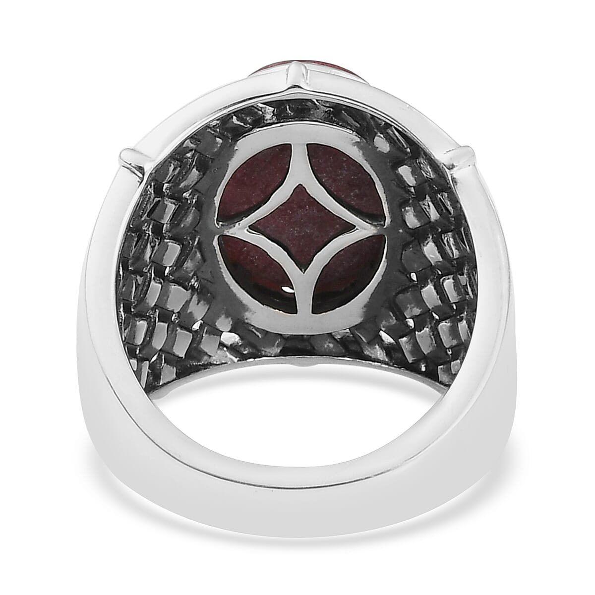 Artisan Crafted Norwegian Thulite Weave Pattern Band Ring in Sterling Silver (Size 9.0) 7.25 Grams 7.15 ctw image number 4