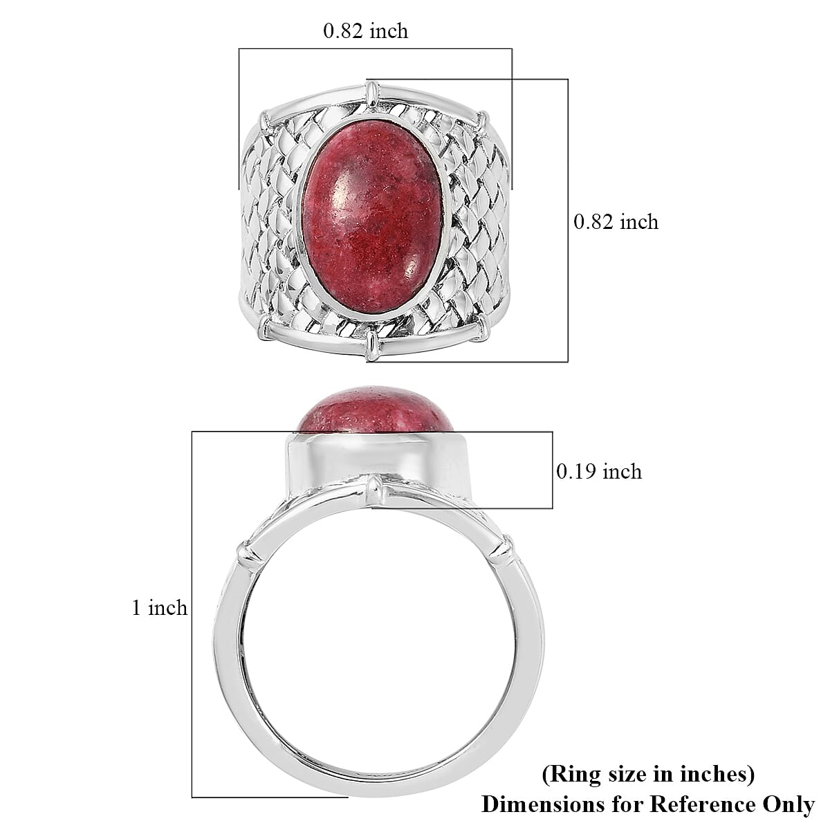 Artisan Crafted Norwegian Thulite Weave Pattern Band Ring in Sterling Silver (Size 9.0) 7.25 Grams 7.15 ctw image number 5