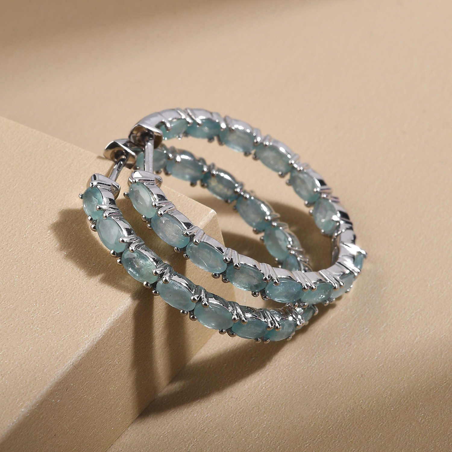 Premium Grandidierite Inside Out Hoop Earrings in Platinum Over Sterling Silver 5.60 ctw