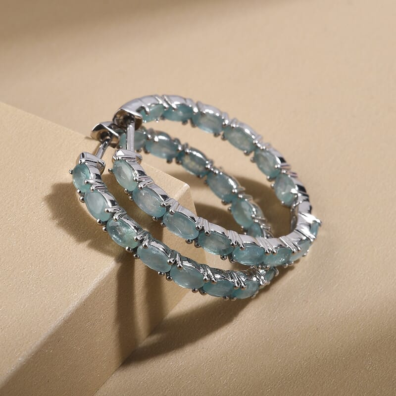Premium Grandidierite Inside Out Hoop Earrings in Platinum Over Sterling Silver 5.60 ctw