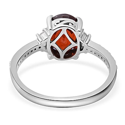 Natural Red Zircon and White Zircon 3.25 ctw Ring in Platinum Over Sterling Silver (Size 10.0)