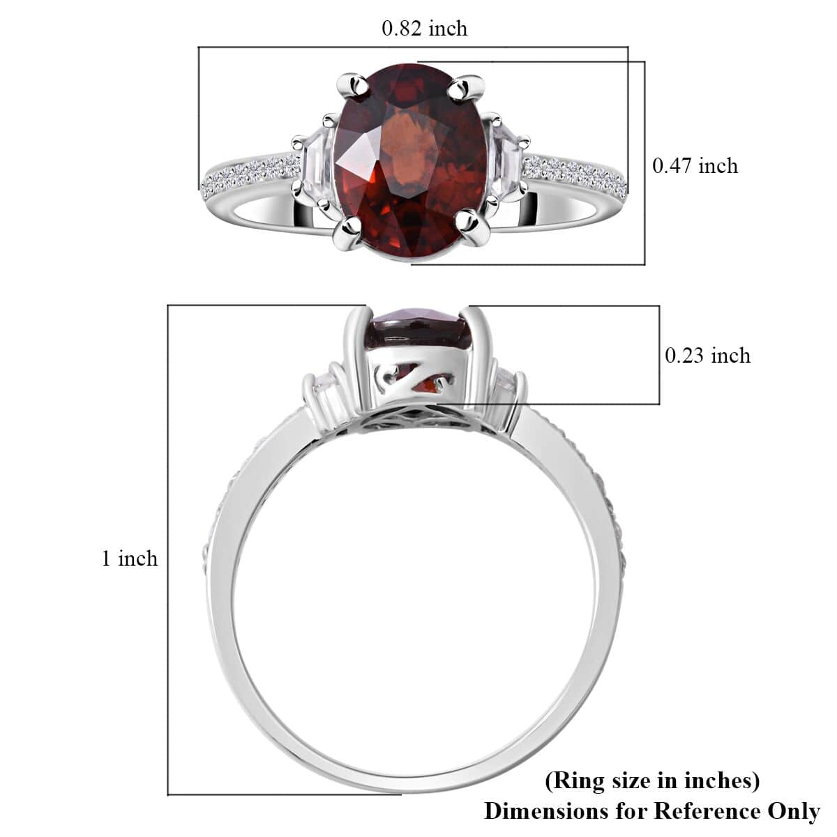 Natural Red Zircon and White Zircon Ring in Platinum Over Sterling Silver (Size 10.0) 3.25 ctw image number 4