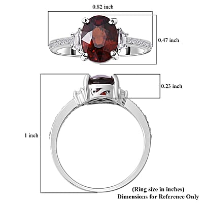 Natural Red Zircon and White Zircon 3.25 ctw Ring in Platinum Over Sterling Silver (Size 10.0)