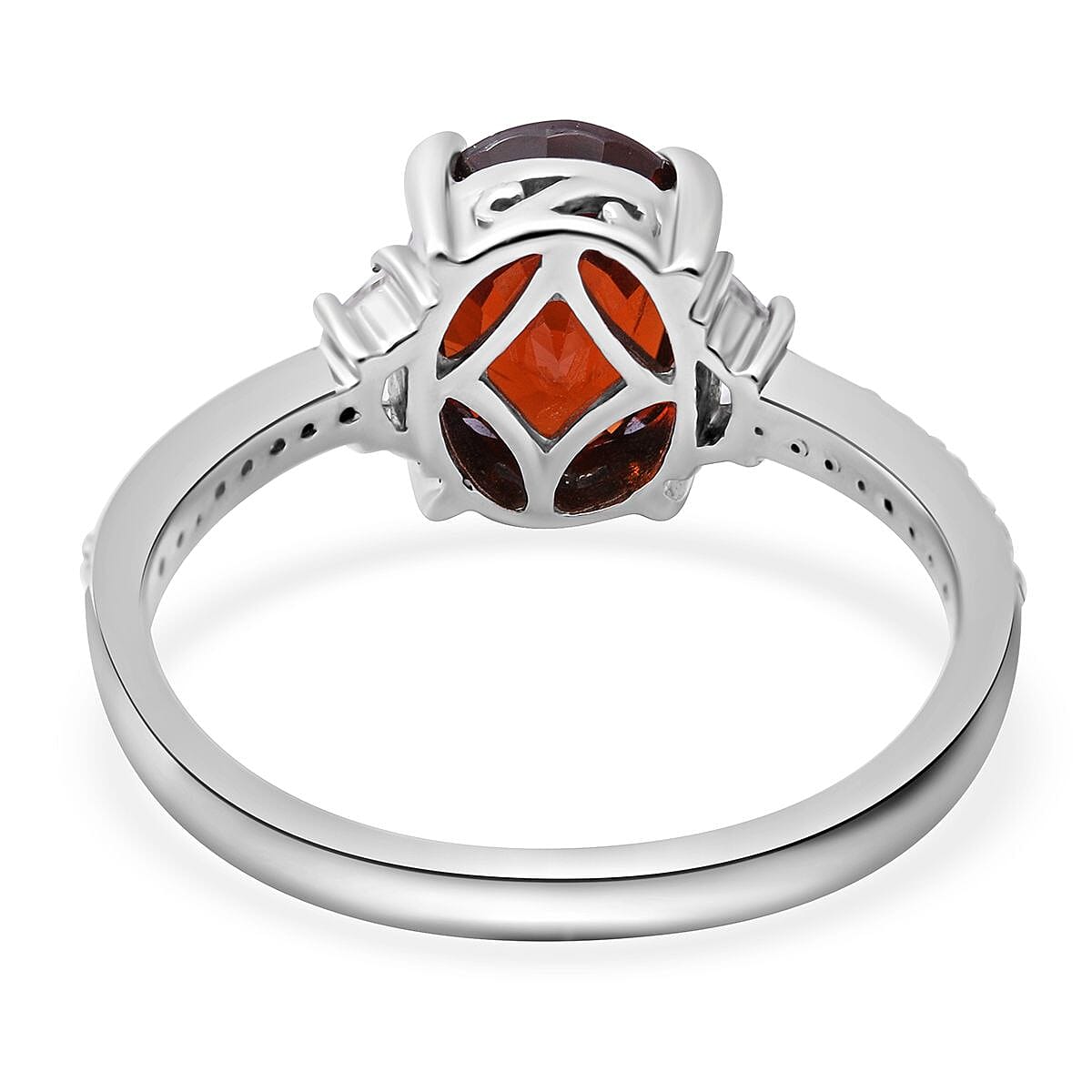Natural Red Zircon and White Zircon 3.25 ctw Ring in Platinum Over Sterling Silver (Size 9.0) image number 3