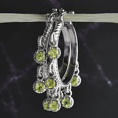 Ankur Treasure Chest Peridot Chandelier Hoop Earrings in Stainless Steel 2.40 ctw