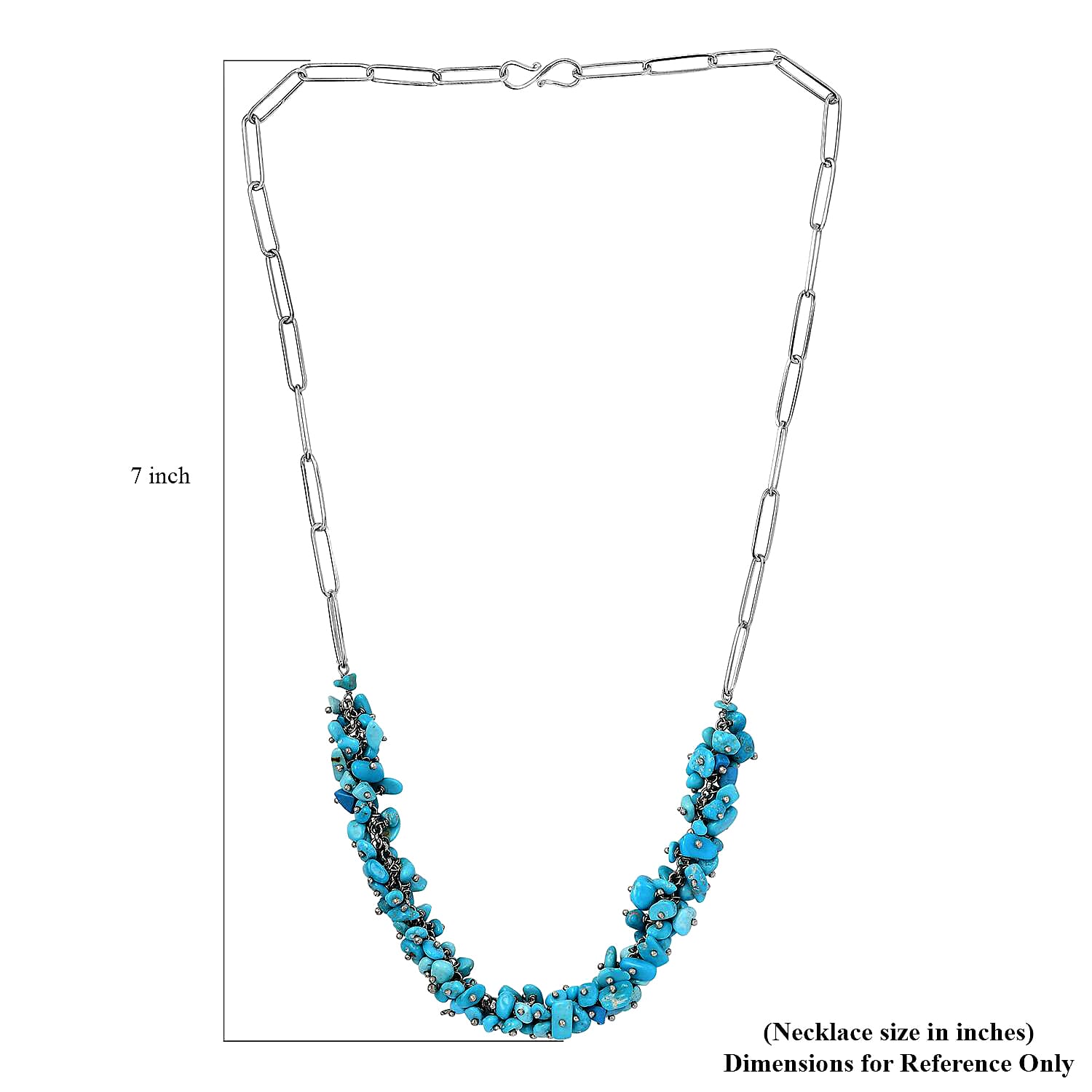 Sleeping Beauty Turquoise Chips Necklace, Paper Clip Chain Necklace, Rhodium Over Sterling Silver Necklace, 18 Inch Necklace, Turquoise Jewelry 80.50 ctw