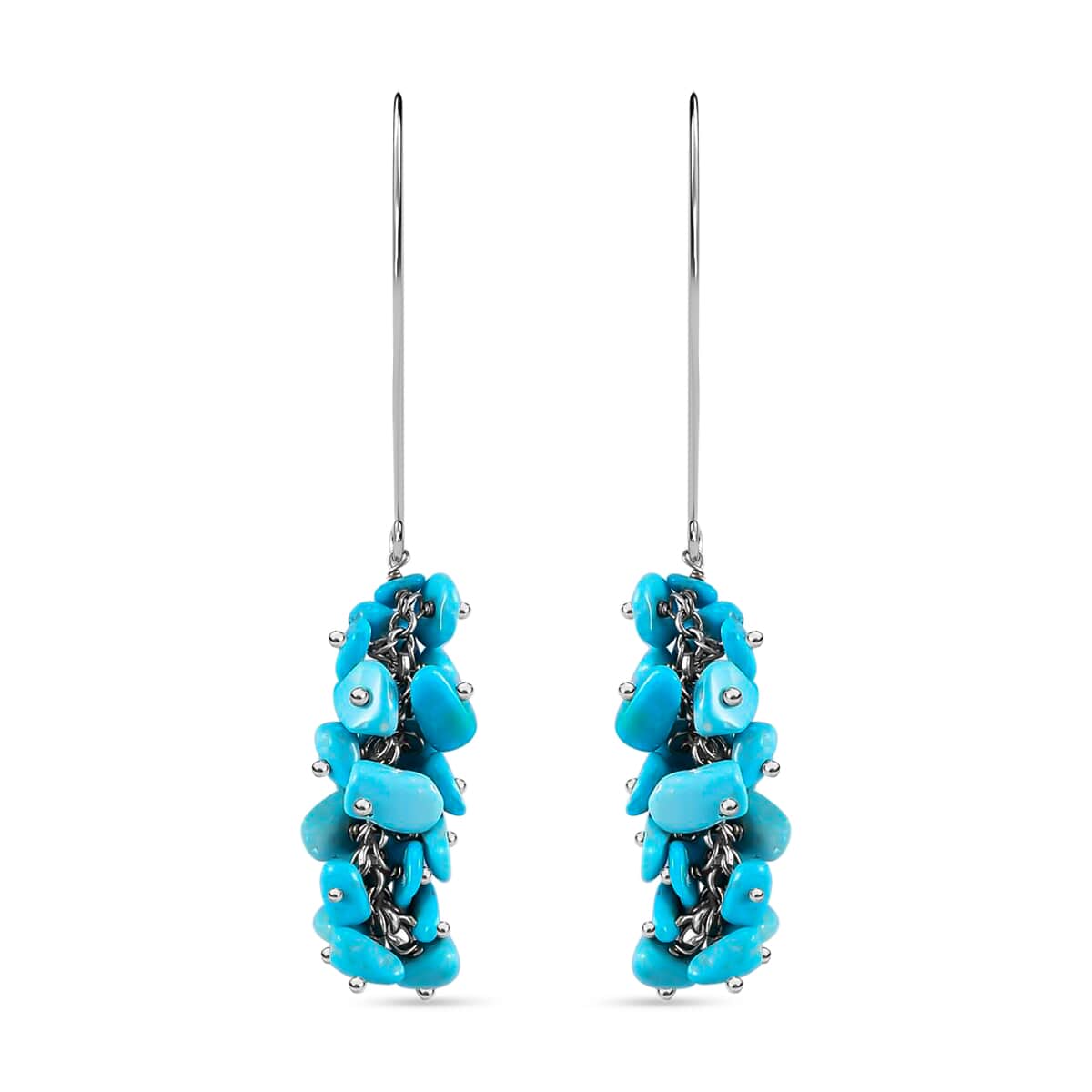 Sleeping Beauty Turquoise Dangle Earrings in Rhodium Plated Sterling Silver| Chips Drop Earrings| Silver Jewelry For Women 32.00 ctw image number 0
