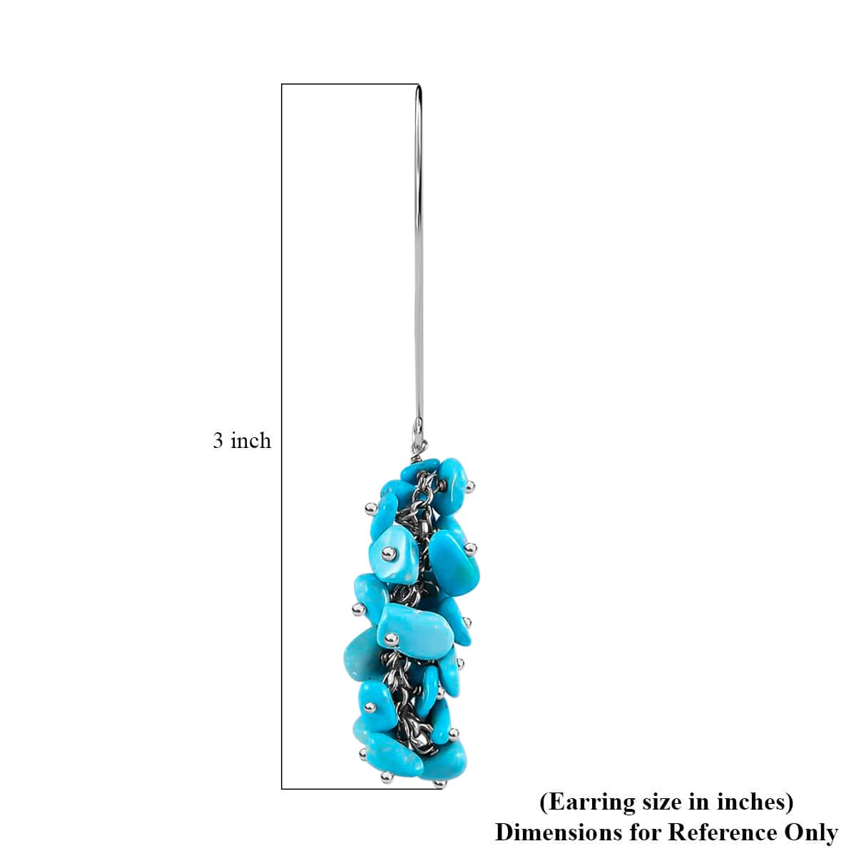 Sleeping Beauty Turquoise Dangle Earrings in Rhodium Plated Sterling Silver| Chips Drop Earrings| Silver Jewelry For Women 32.00 ctw image number 4