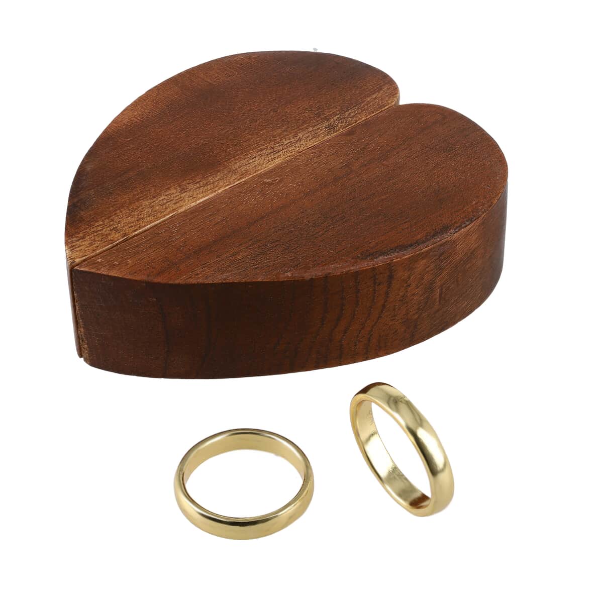 Portable Wooden Heart Shaped Secret Ring Box with Goldtone Ring image number 0