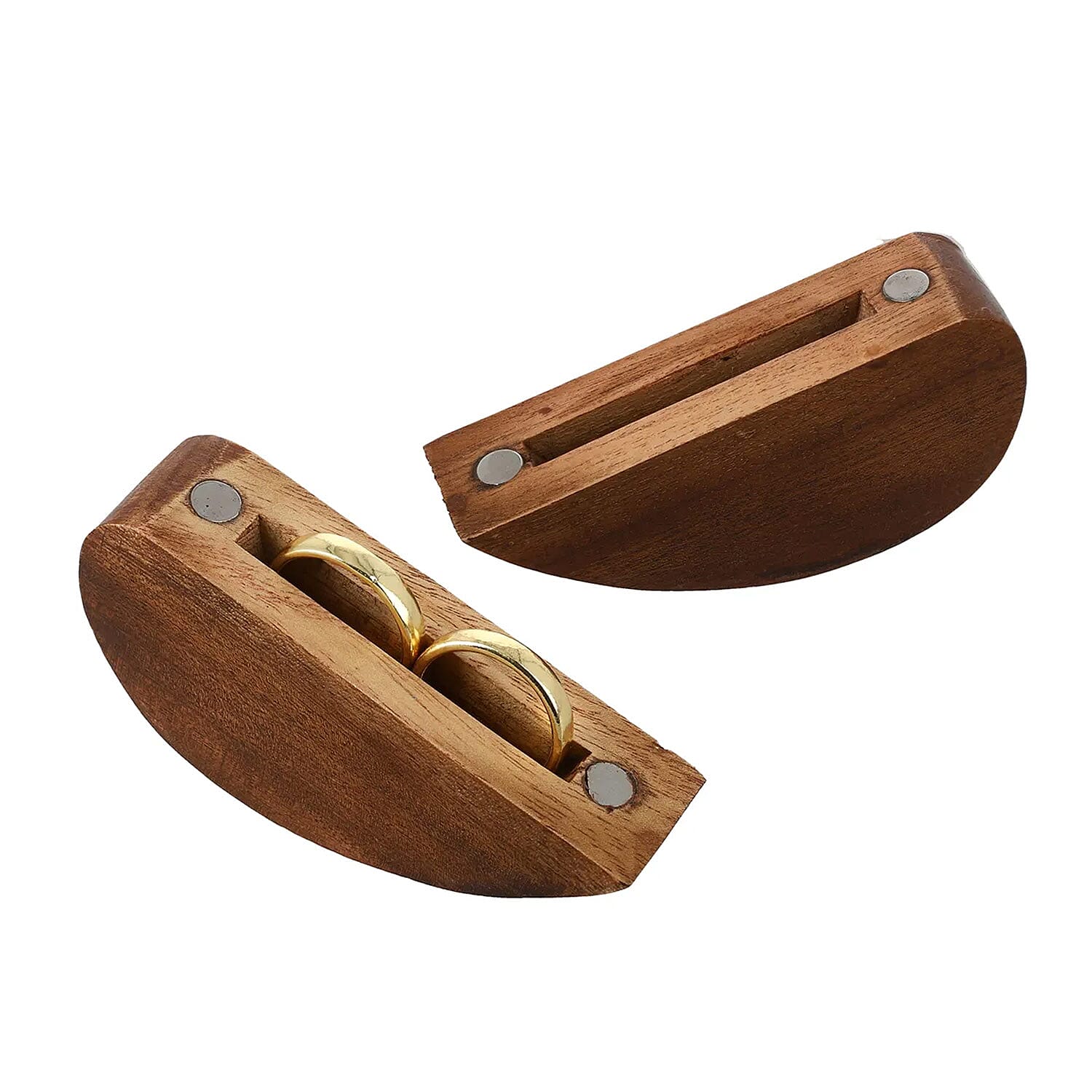 Portable Wooden Heart Shaped Secret Ring Box with Goldtone Ring (Size 9.0)