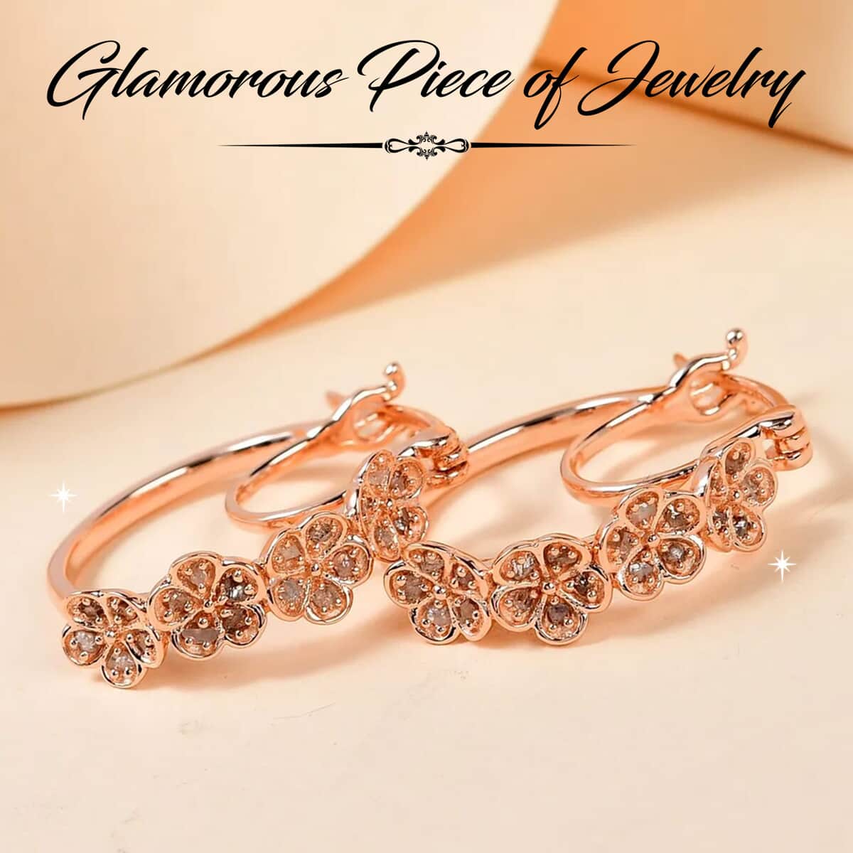 Uncut Natural Pink Diamond Floral Hoop Earrings, Vermeil Rose Gold Over Sterling Silver Earrings, Pink Diamond Jewelry For Her, Diamond Gifts 0.33 ctw image number 1
