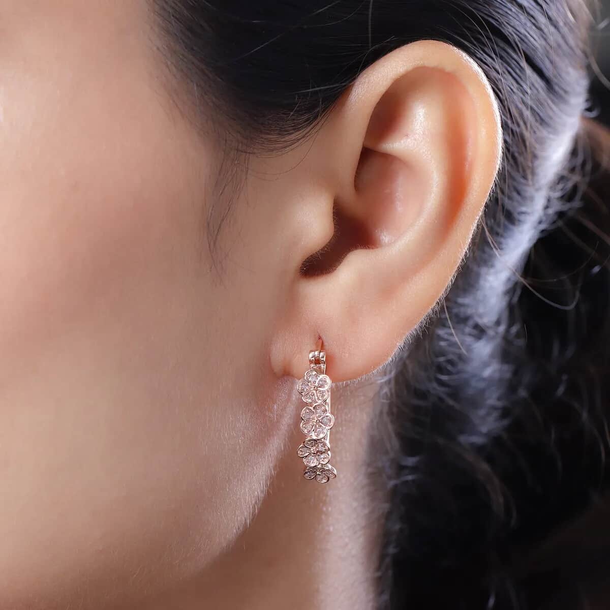 Uncut Natural Pink Diamond Floral Hoop Earrings, Vermeil Rose Gold Over Sterling Silver Earrings, Pink Diamond Jewelry For Her, Diamond Gifts 0.33 ctw image number 3