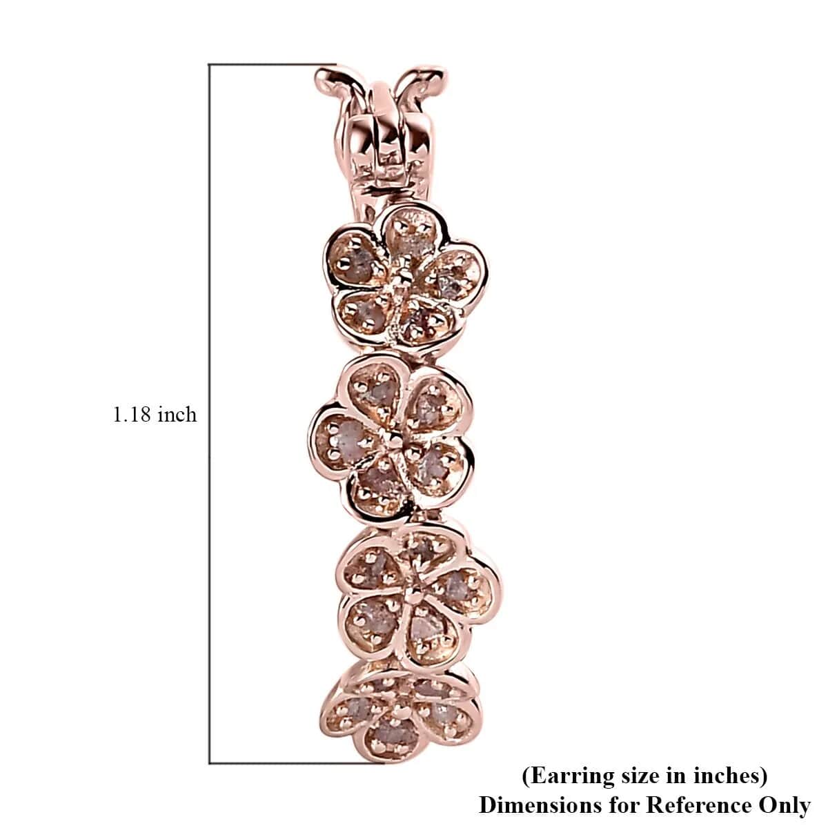 Uncut Natural Pink Diamond Floral Hoop Earrings, Vermeil Rose Gold Over Sterling Silver Earrings, Pink Diamond Jewelry For Her, Diamond Gifts 0.33 ctw image number 5