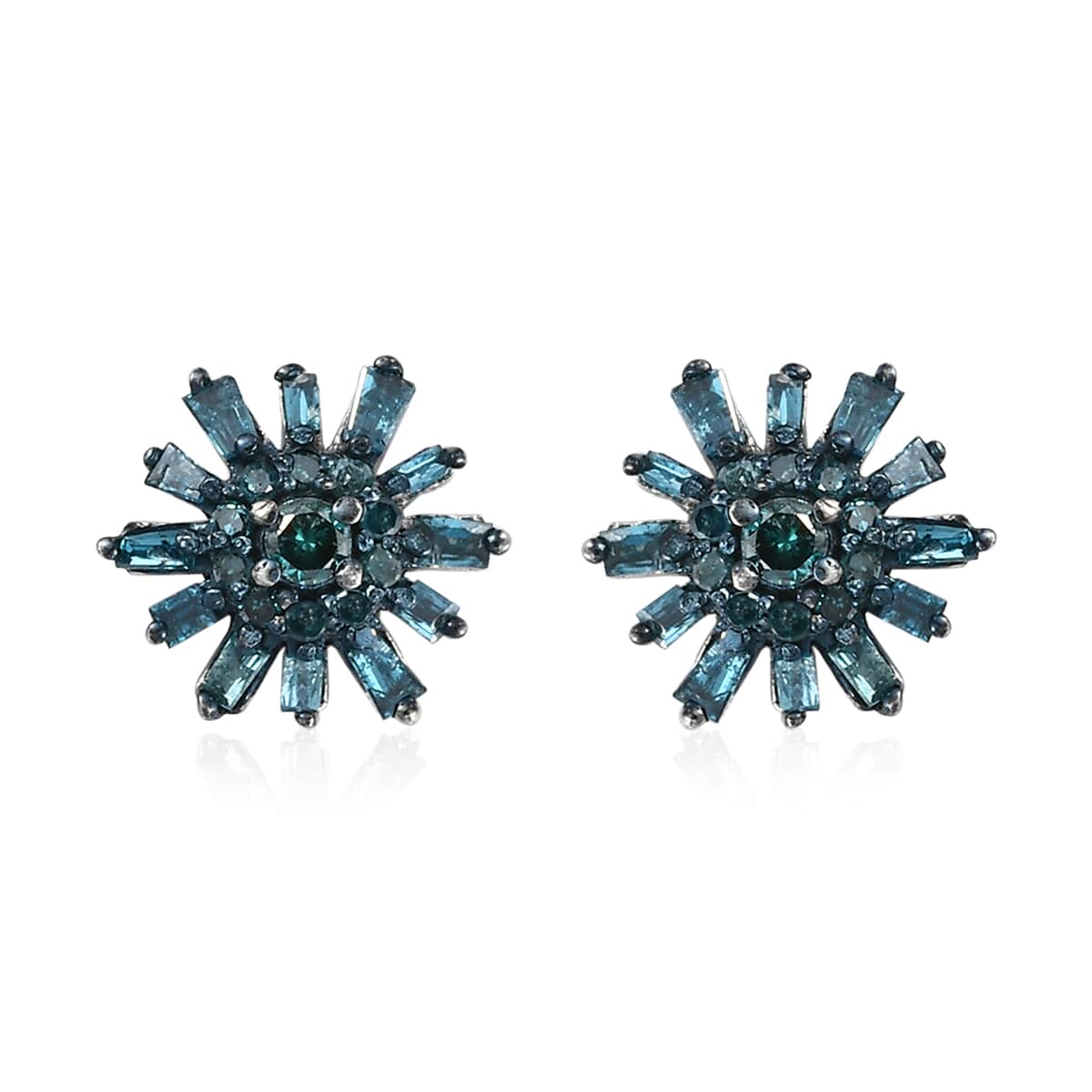 Blue Diamond (IR) Starburst Floral Stud Earrings in Rhodium and Platinum Over Sterling Silver 0.33 ctw image number 0