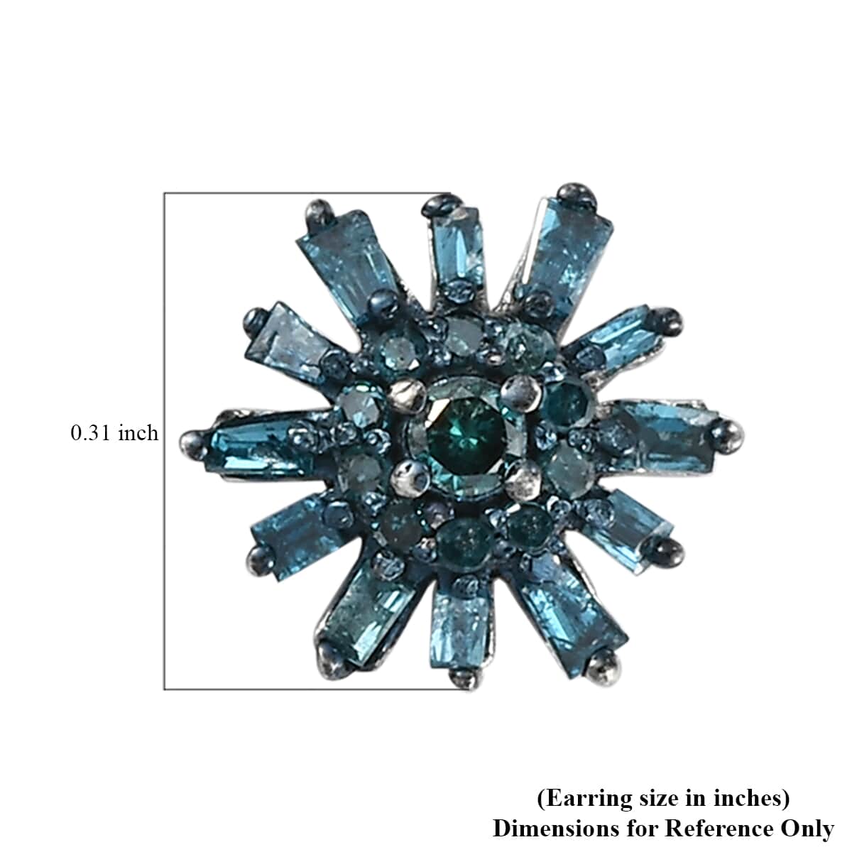 Blue Diamond (IR) Starburst Floral Stud Earrings in Rhodium and Platinum Over Sterling Silver 0.33 ctw image number 4