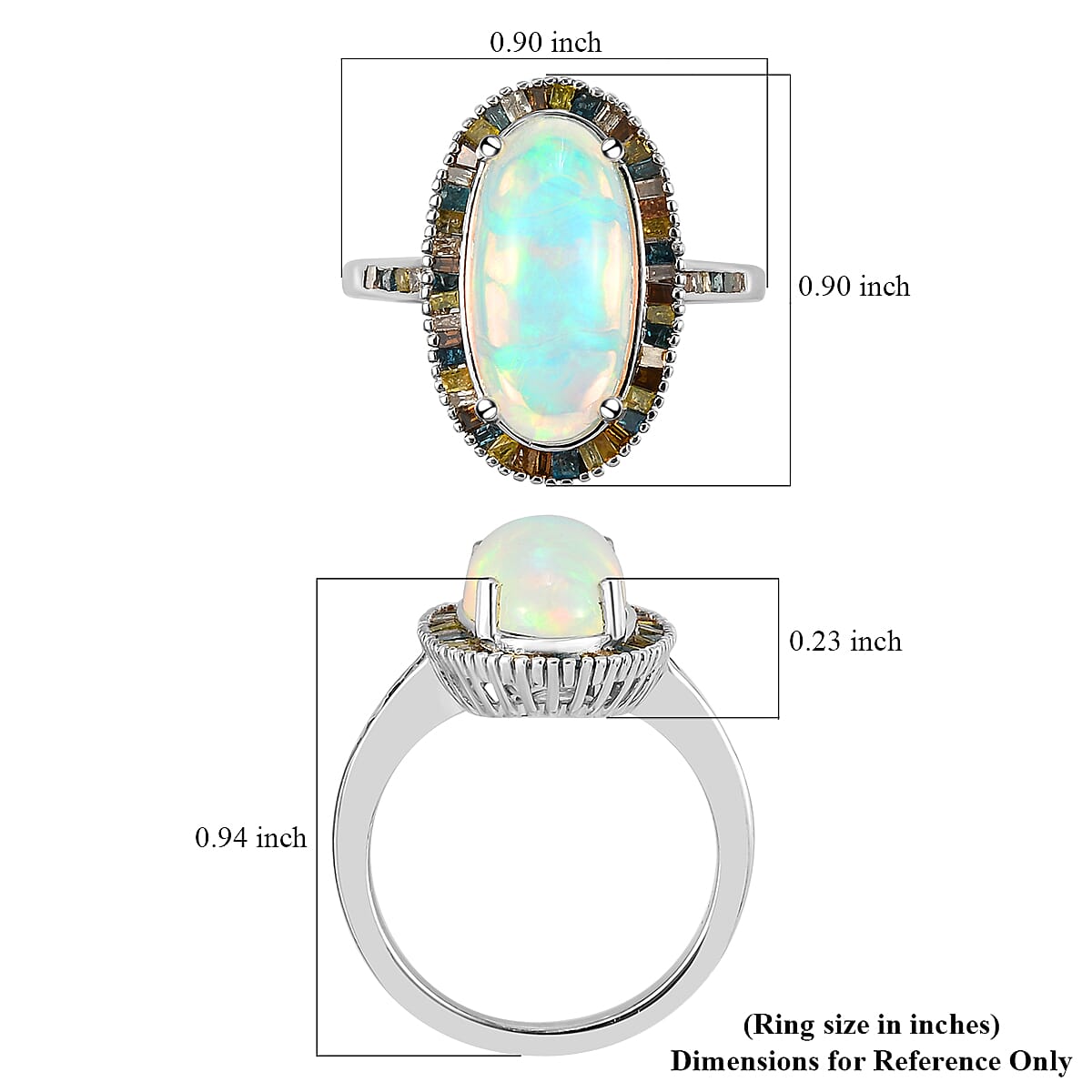 Premium Ethiopian Welo Opal and Multi Diamond 3.50 ctw Elongated Halo Ring in Platinum Over Sterling Silver (Size 6.0)