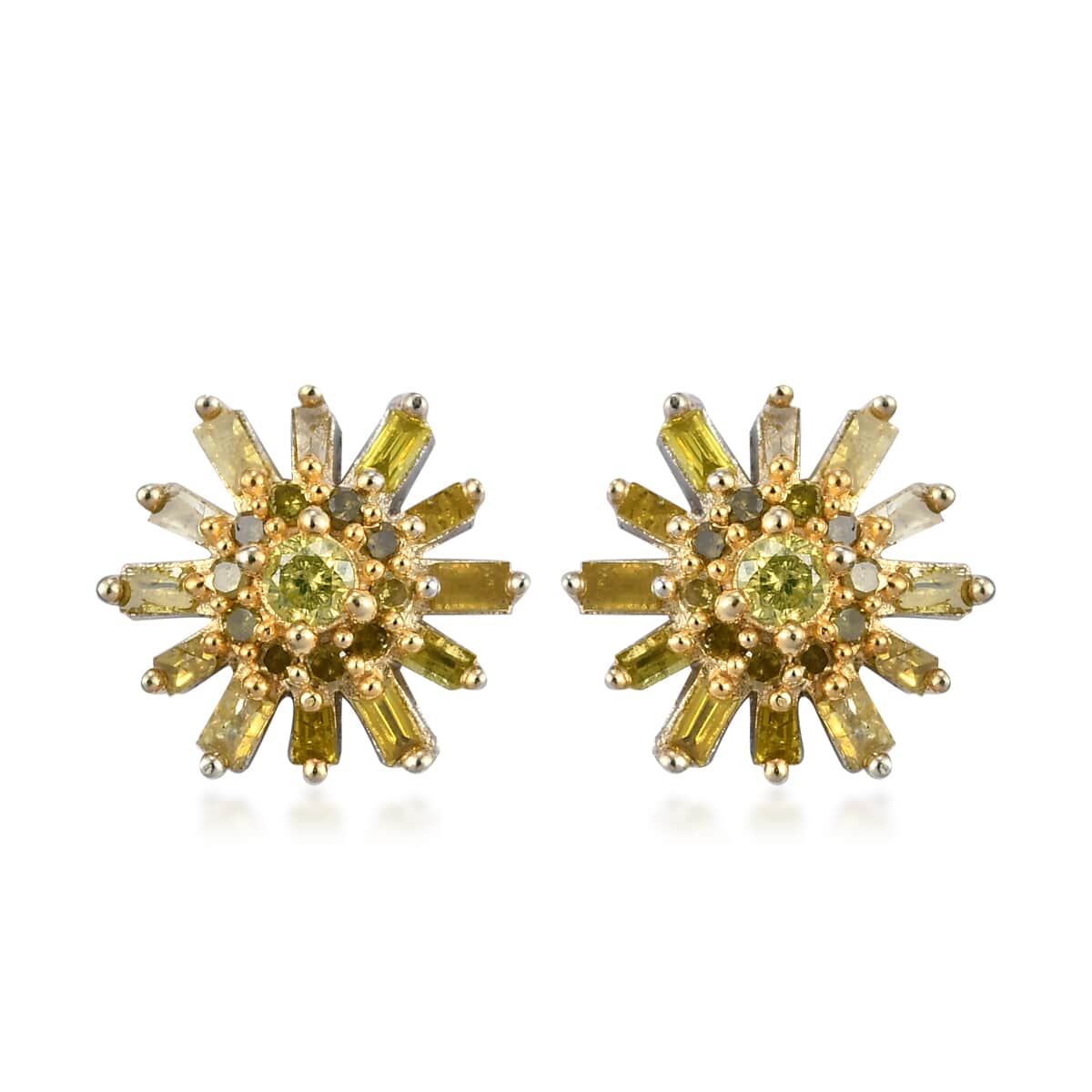 Yellow Diamond Starburst Floral Stud Earrings in Rhodium and Platinum Over Sterling Silver 0.33 ctw image number 0