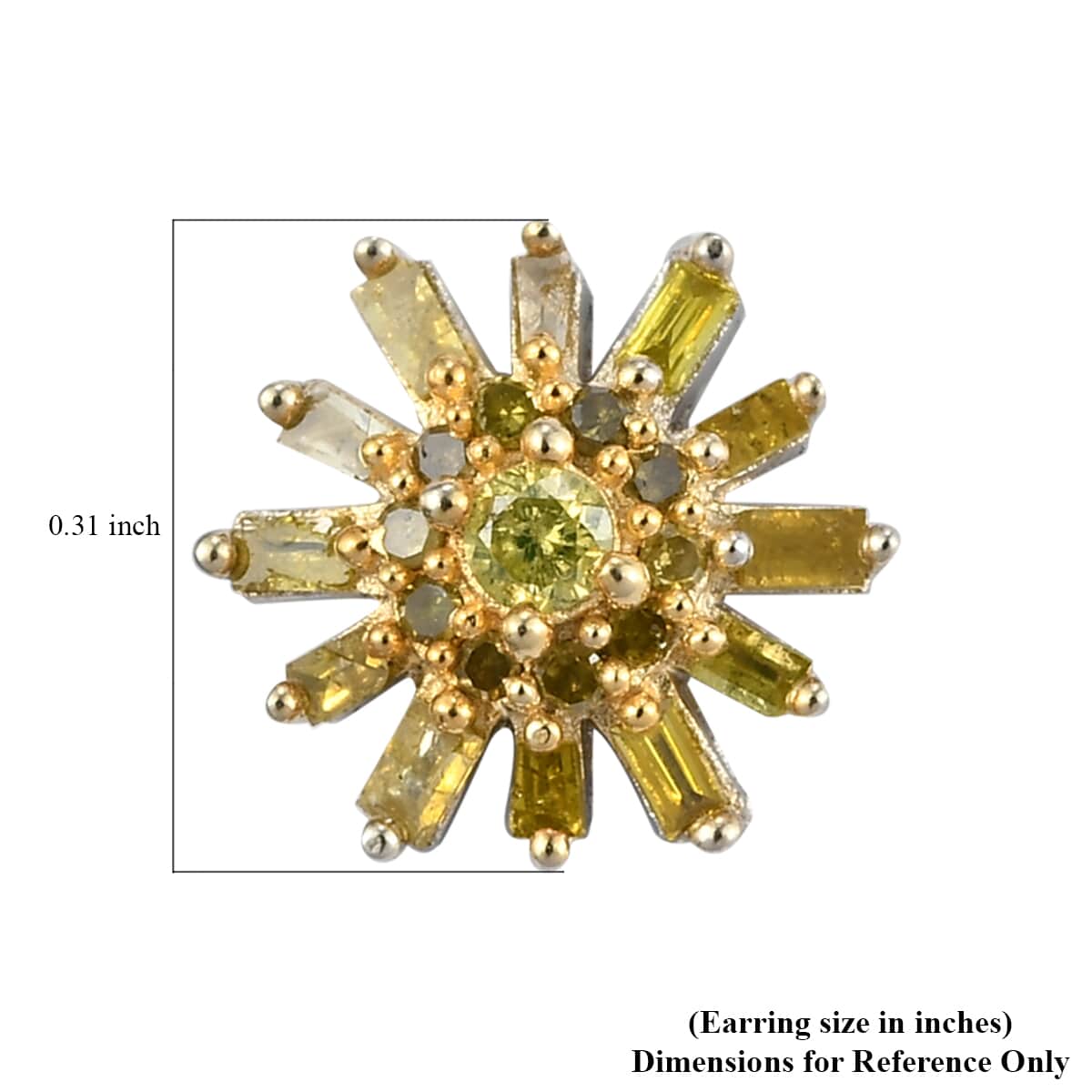 Yellow Diamond Starburst Floral Stud Earrings in Rhodium and Platinum Over Sterling Silver 0.33 ctw image number 4