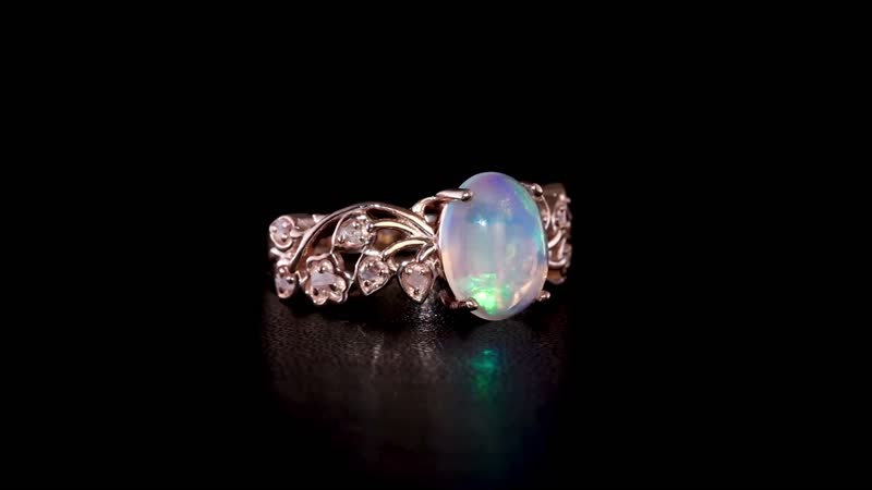 Premium Ethiopian Welo Opal and Uncut Natural Pink Diamond Ring in Vermeil Rose Gold Over Sterling Silver 1.50 ctw