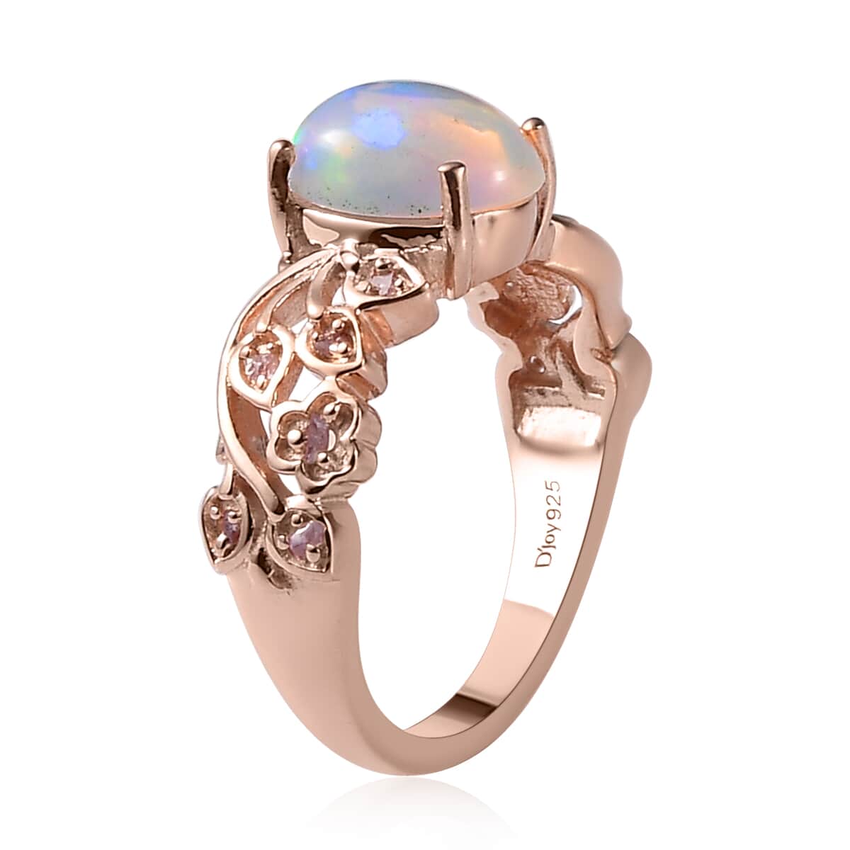 Premium Ethiopian Welo Opal and Uncut Natural Pink Diamond Ring in Vermeil Rose Gold Over Sterling Silver 1.50 ctw image number 3