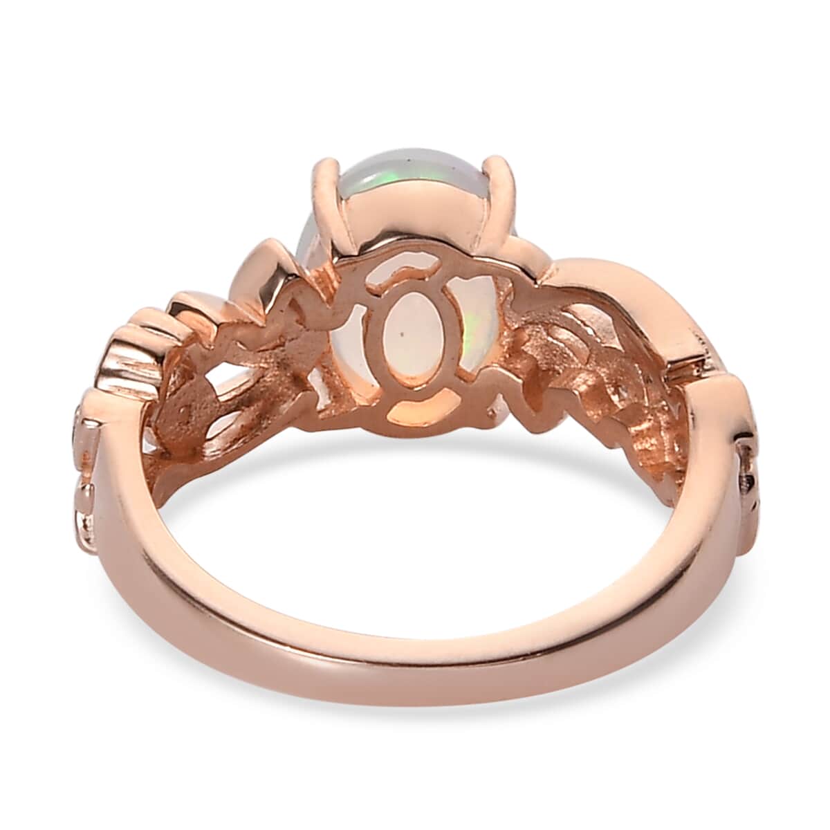 Premium Ethiopian Welo Opal and Uncut Natural Pink Diamond Ring in Vermeil Rose Gold Over Sterling Silver 1.50 ctw image number 4