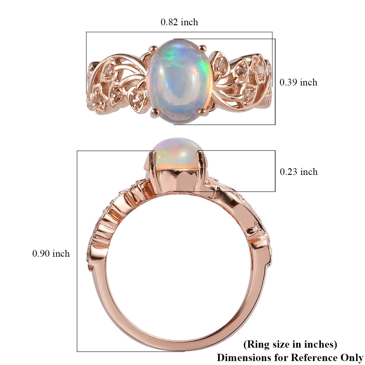 Premium Ethiopian Welo Opal and Uncut Natural Pink Diamond Ring in Vermeil Rose Gold Over Sterling Silver 1.50 ctw image number 5