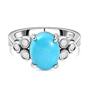 Sleeping Beauty Turquoise and White Zircon 2.54 ctw Ring in Platinum Over Sterling Silver (Size 10.0)