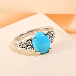 Sleeping Beauty Turquoise and White Zircon 2.54 ctw Ring in Platinum Over Sterling Silver (Size 10.0)