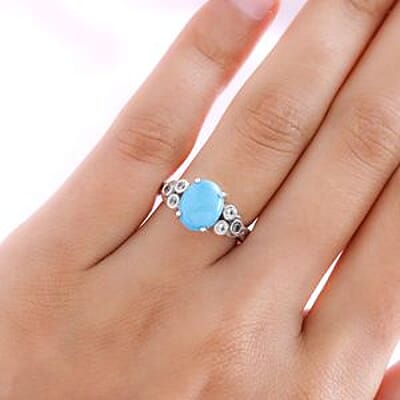 Sleeping Beauty Turquoise and White Zircon 2.54 ctw Ring in Platinum Over Sterling Silver (Size 10.0)