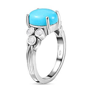 Sleeping Beauty Turquoise and White Zircon 2.54 ctw Ring in Platinum Over Sterling Silver (Size 10.0)