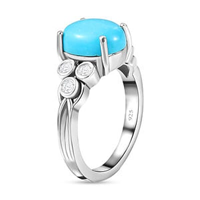 Sleeping Beauty Turquoise and White Zircon 2.54 ctw Ring in Platinum Over Sterling Silver (Size 10.0)