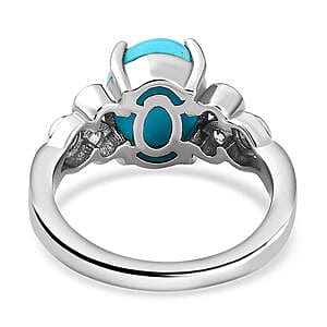 Sleeping Beauty Turquoise and White Zircon 2.54 ctw Ring in Platinum Over Sterling Silver (Size 10.0)