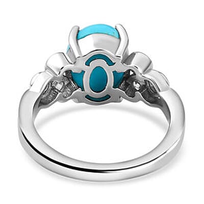 Sleeping Beauty Turquoise and White Zircon 2.54 ctw Ring in Platinum Over Sterling Silver (Size 10.0)