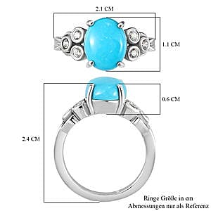 Sleeping Beauty Turquoise and White Zircon 2.54 ctw Ring in Platinum Over Sterling Silver (Size 10.0)