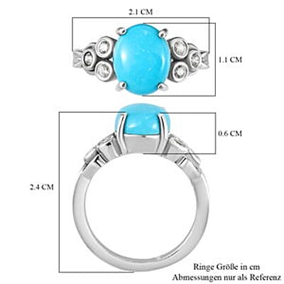 Sleeping Beauty Turquoise and White Zircon 2.54 ctw Ring in Platinum Over Sterling Silver (Size 10.0)