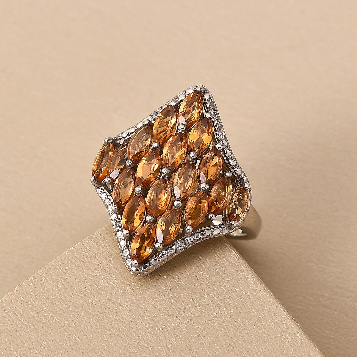 Serra Gaucha Citrine and Natural White Zircon Elongated Ring in Platinum Over Sterling Silver (Size 7.0) 2.40 ctw image number 1