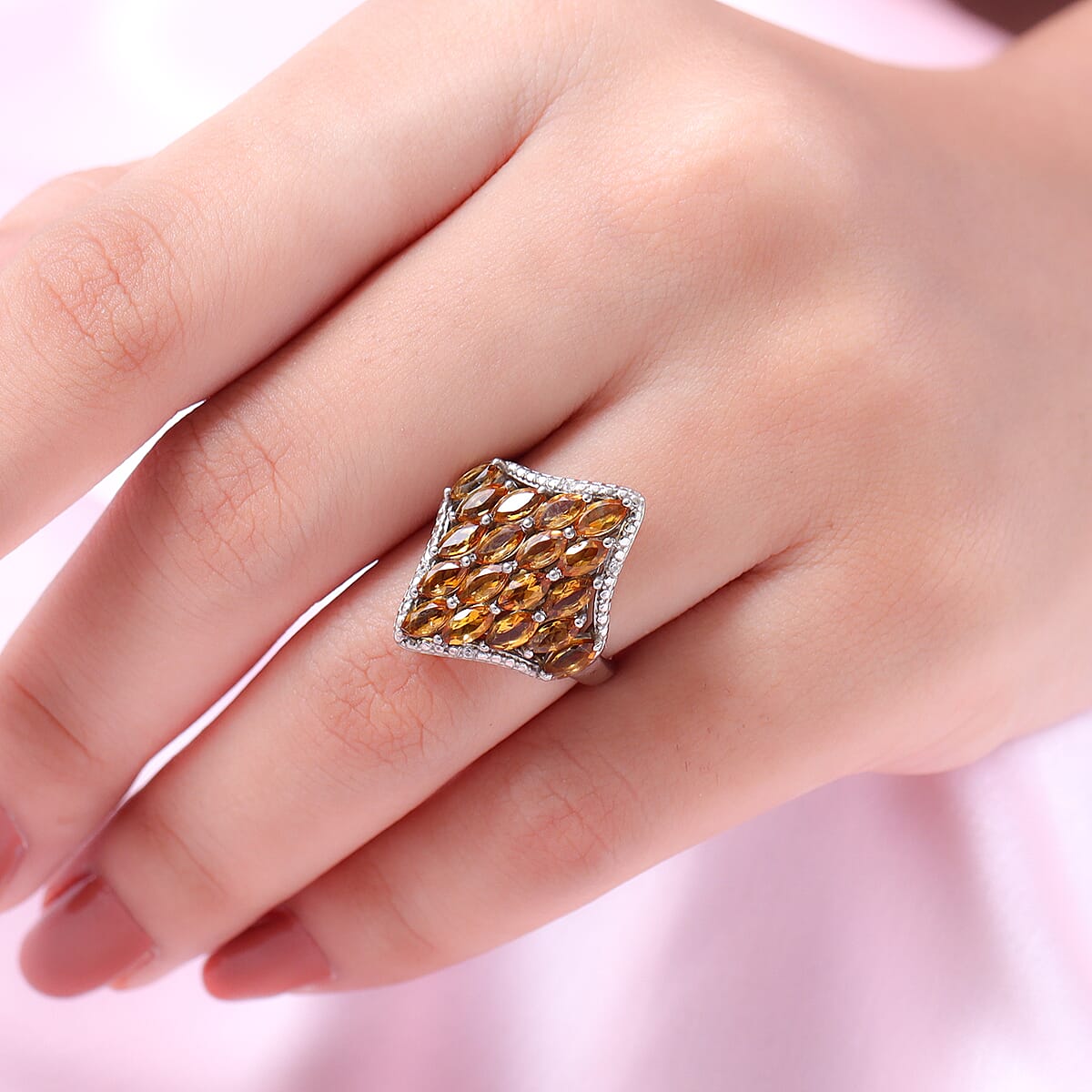 Serra Gaucha Citrine and Natural White Zircon Elongated Ring in Platinum Over Sterling Silver (Size 7.0) 2.40 ctw image number 2