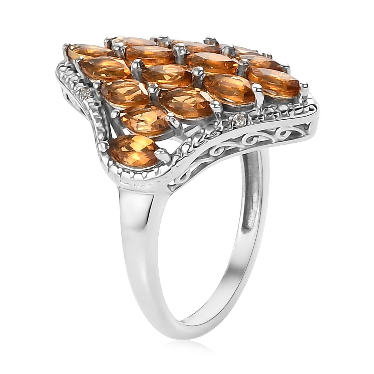 Serra Gaucha Citrine and Natural White Zircon Elongated Ring in Platinum Over Sterling Silver (Size 7.0) 2.40 ctw image number 3