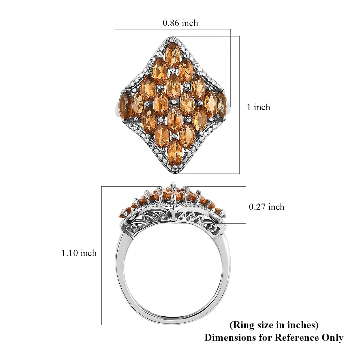 Serra Gaucha Citrine and Natural White Zircon Elongated Ring in Platinum Over Sterling Silver (Size 7.0) 2.40 ctw image number 5